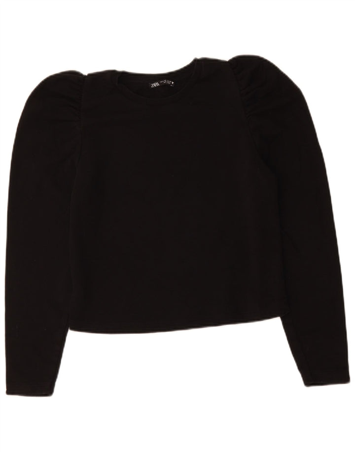 ZARA Womens Crop Top Long Sleeve UK 10 Small Black