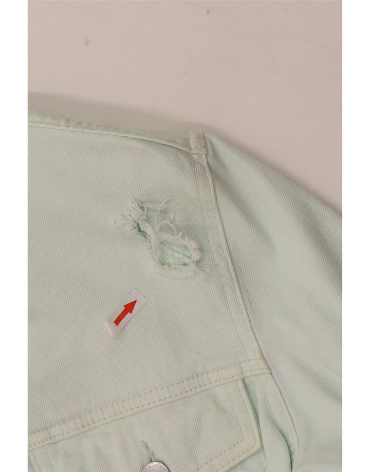 Marks & Spencer Womens Crop Denim Jacket UK 12 Medium Green Cotton