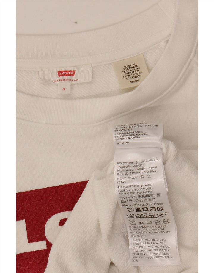LEVI'S Womens Graphic Sweatshirt Jumper UK 10 Small White Cotton Vintage Levi's and Second-Hand Levi's from Messina Hembry 