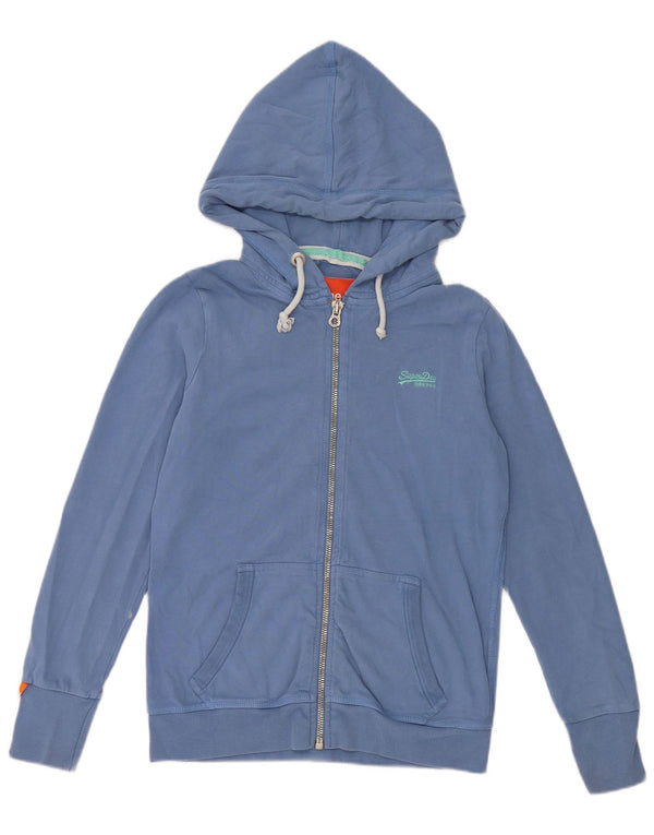 Superdry ženski pulover s kapuljačom na patentni zatvarač UK 14 Veliki plavi pamuk