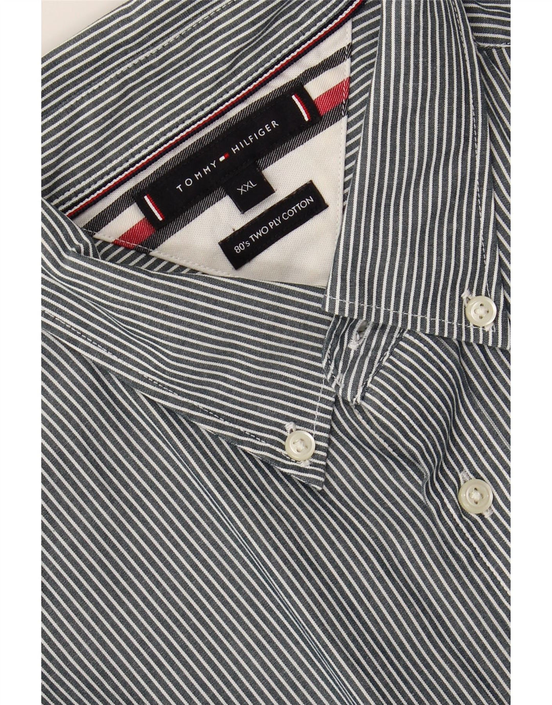 TOMMY HILFIGER Mens Shirt 2XL Navy Blue Striped Vintage Tommy Hilfiger and Second-Hand Tommy Hilfiger from Messina Hembry 