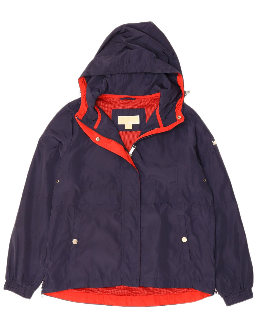 MICHAEL KORS Womens Hooded Rain Jacket UK 14 Medium Navy Blue Polyester