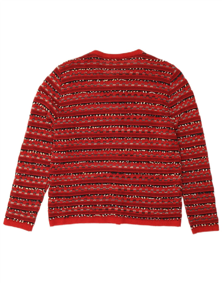 VINTAGE Womens Cardigan Sweater UK 12 Medium Red Geometric