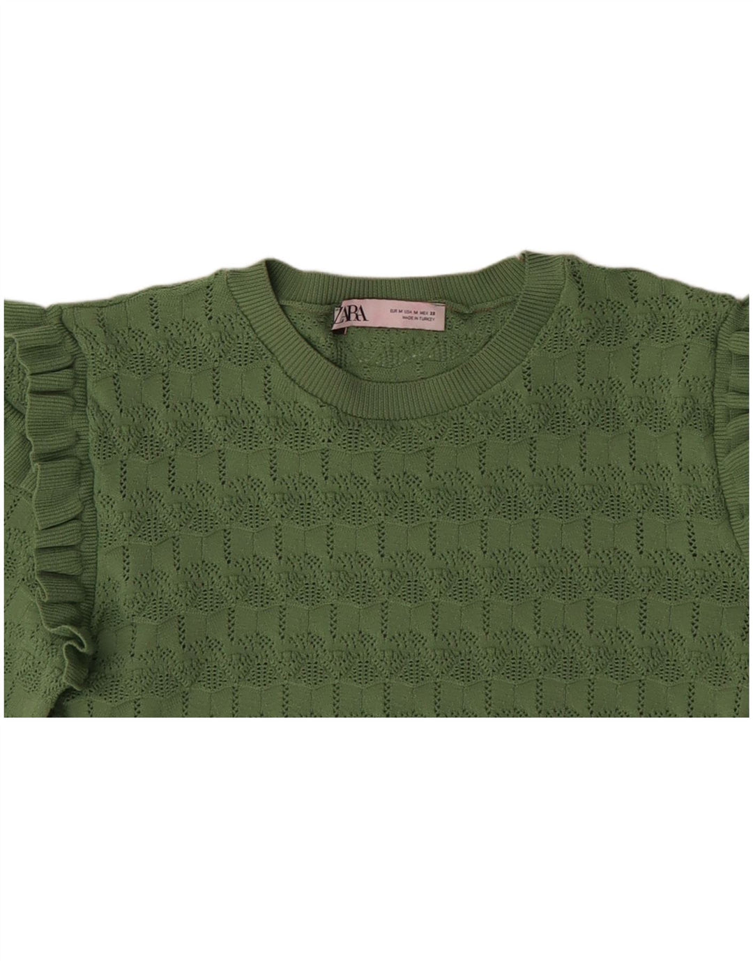 ZARA Womens Crop Boat Neck Jumper Sweater UK 12 Medium Green Polyester