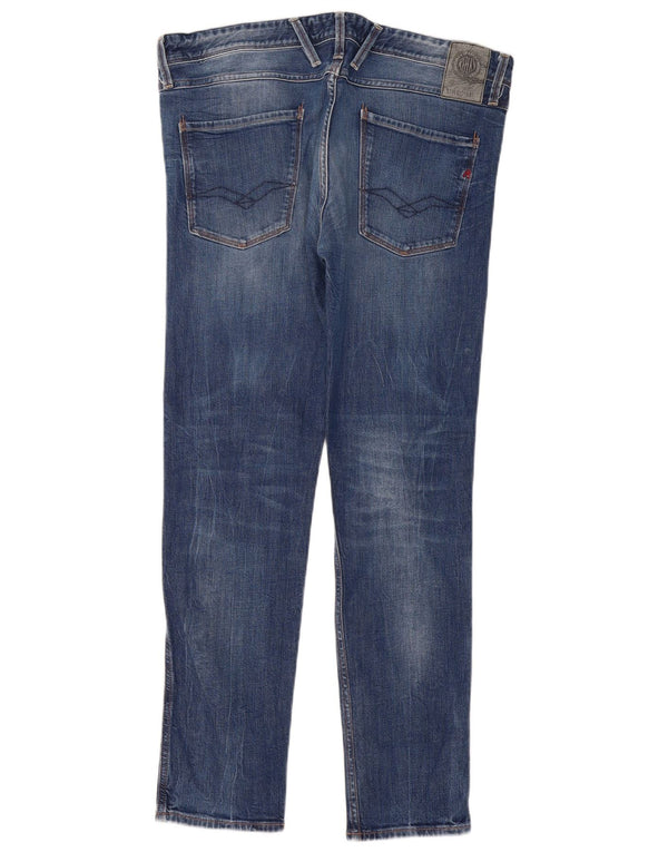 Replay Mens Anbass Slim Jeans W34 L32 Blue Cotton