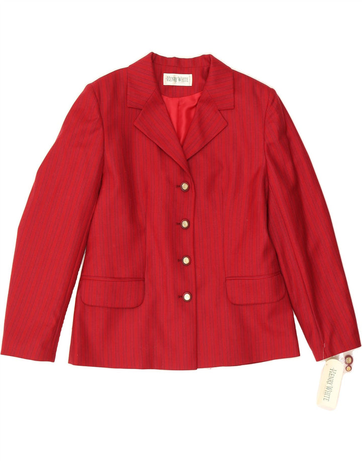 HENRY WHITE Womens 4 Button Blazer Jacket UK 12 Medium Red Striped Wool Vintage Henry White and Second-Hand Henry White from Messina Hembry 