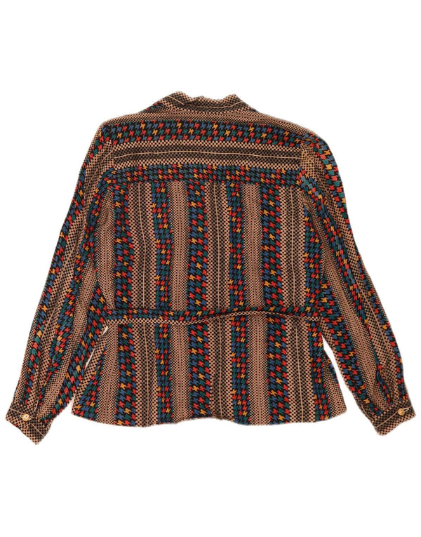 Vintage ženski gornji dio bluze dugih rukava UK 14 srednje smeđe na pruge