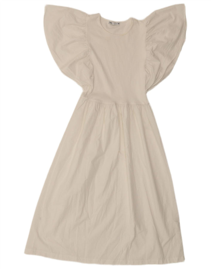 Zara ženska haljina A-kroja s krilima šišmiša UK 8 Mala prljavo bijela poliesterska