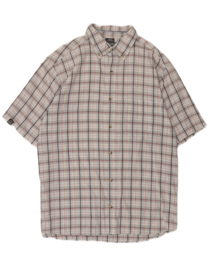 TRESPASS Mens Short Sleeve Shirt Large Grey Check Cotton