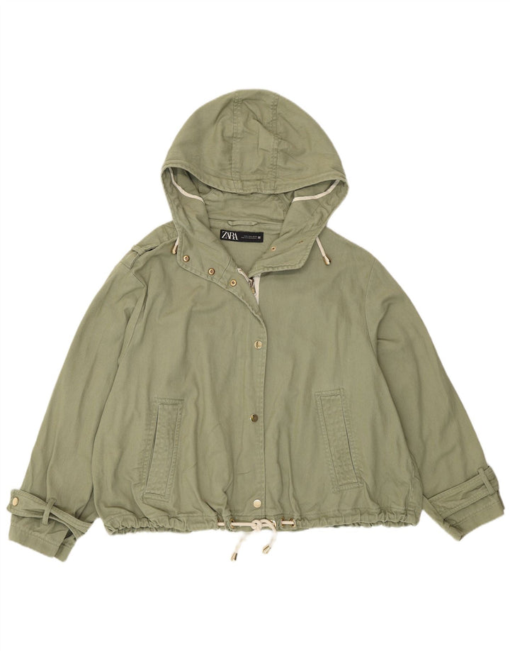ZARA ženska prekomjerna bomber jakna s kapuljačom UK 14, srednji kaki pamuk