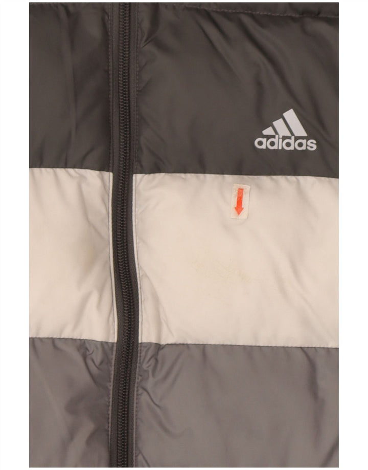 Podstavljena jakna s kapuljačom Adidas za dječake 13-14 godina siva poliester u boji