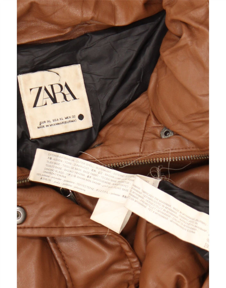 Zara ženska prevelika podstavljena jakna od umjetne kože UK 18 XL smeđi poliester