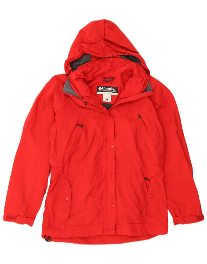 COLUMBIA Womens Hooded Rain Jacket UK 14 Medium Red Nylon