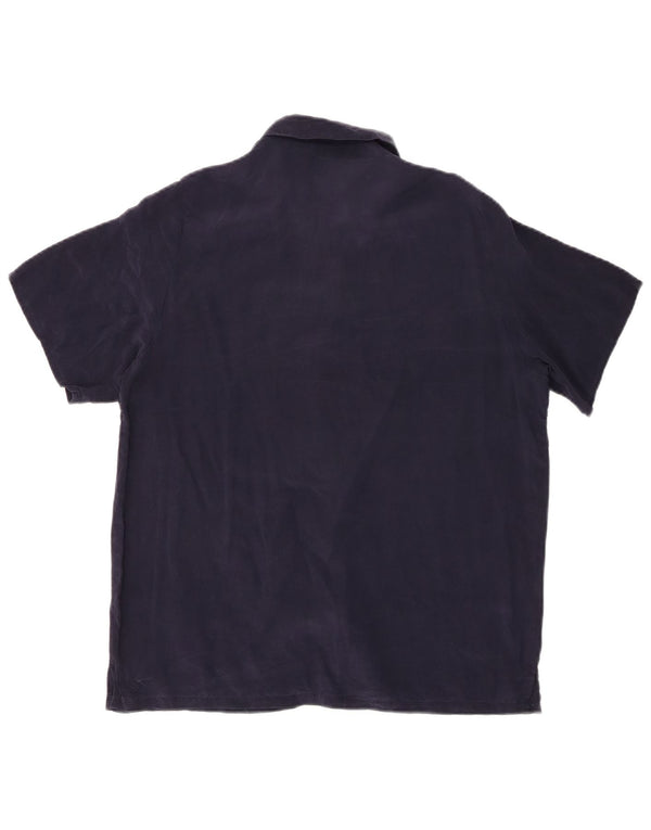 COOCOON Womens Short Sleeve Shirt Blouse UK 16 Large Navy Blue Silk