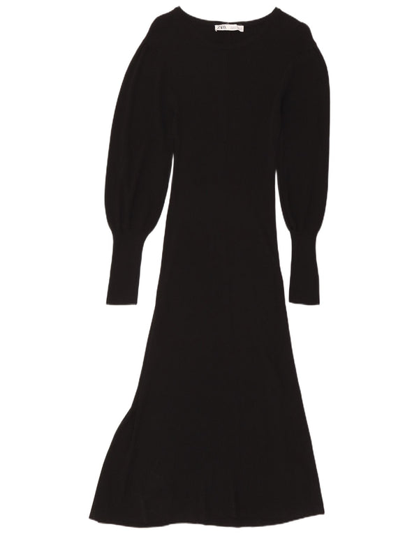 ZARA Womens Long Sleeve Maxi Dress UK 12 Medium Black Viscose