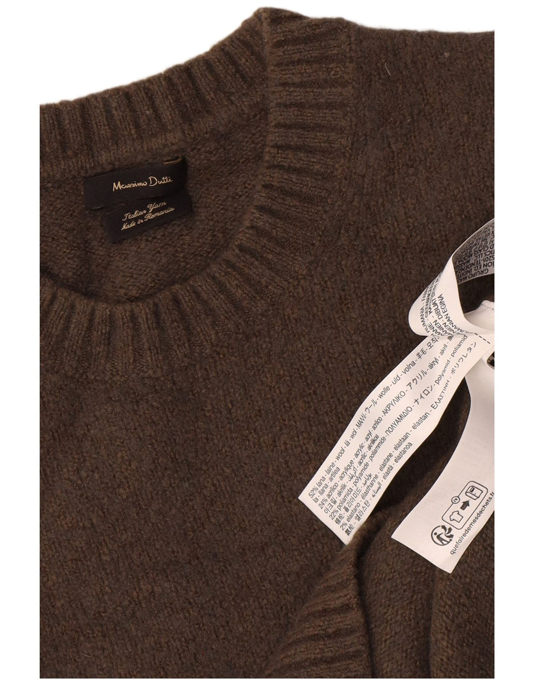 Ženski džemper s okruglim izrezom Massimo Dutti UK 16 Veliki smeđi vuneni