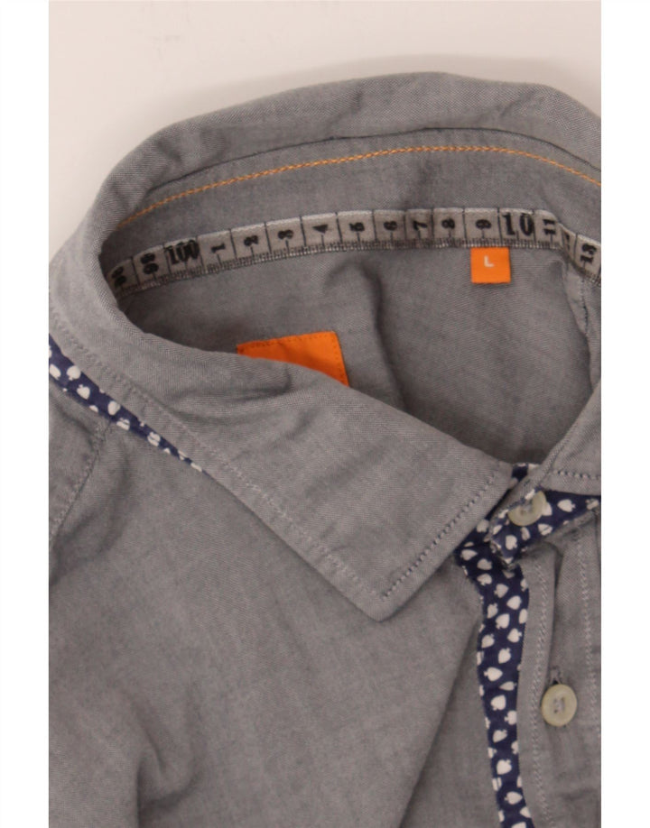 HUGO BOSS Mens Slim Fit Shirt Large Grey Cotton Vintage Hugo Boss and Second-Hand Hugo Boss from Messina Hembry 