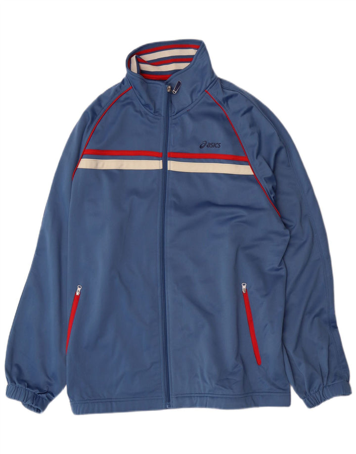 ASICS Mens Tracksuit Top Jacket Large Blue Colourblock Polyester