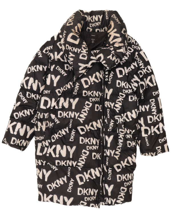 Dkny ženski grafički preveliki podstavljeni kaput UK 6 XS crni najlon