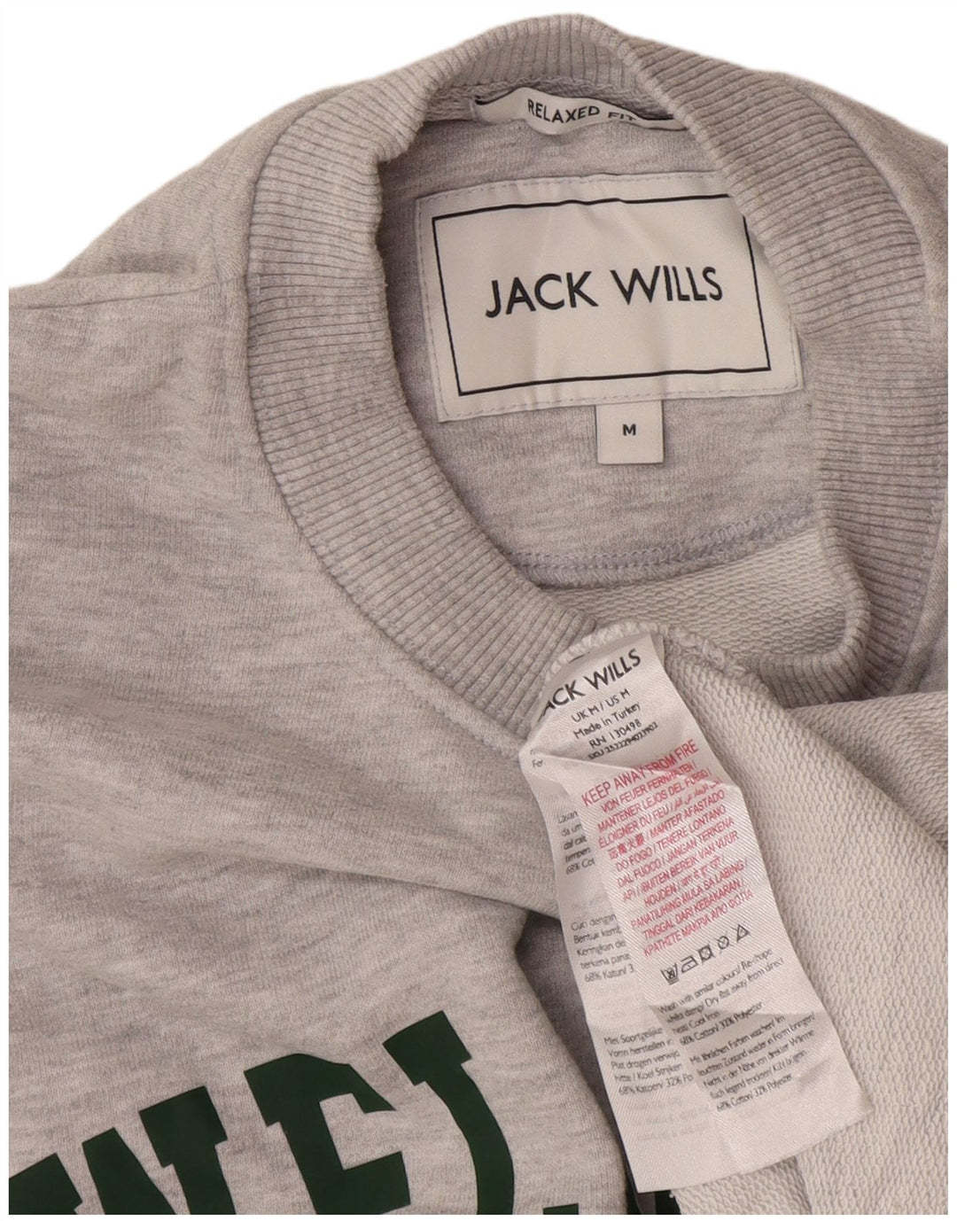 Jack Wills muški džemper opuštenog kroja s grafičkim motivima srednje sive boje s pjegama