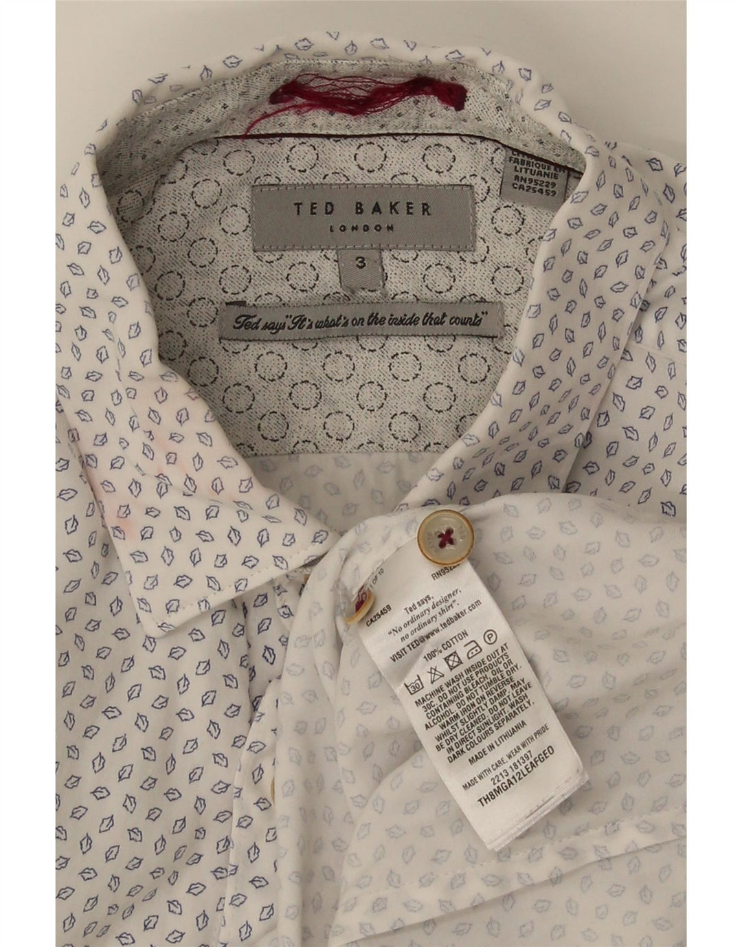 Ted Baker muška košulja s apstraktnim uzorkom, veličina 3 srednje bijele boje, pamuk