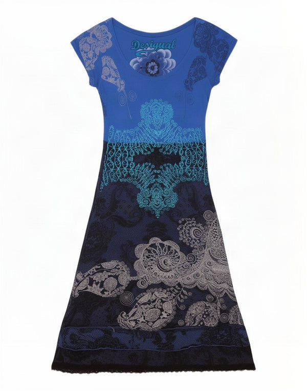 Desigual ženska haljina A-kroja UK 4 XS plava paisley viskoza