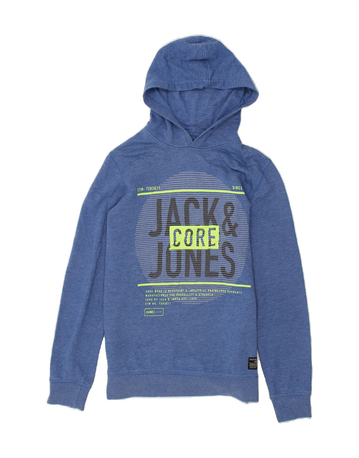 JACK & JONES Mens Graphic Hoodie Jumper Medium Blue Polyester Vintage Jack & Jones and Second-Hand Jack & Jones from Messina Hembry 