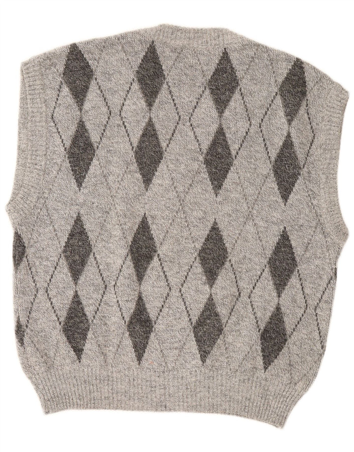 Vintage muški prsluk bez rukava Large Grey Argyle/Diamond