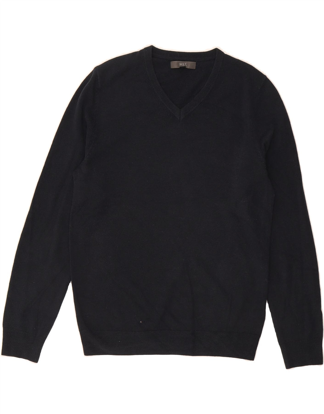 MARKS & SPENCER Mens V-Neck Jumper Sweater Medium Black Acrylic Vintage Marks & Spencer and Second-Hand Marks & Spencer from Messina Hembry 