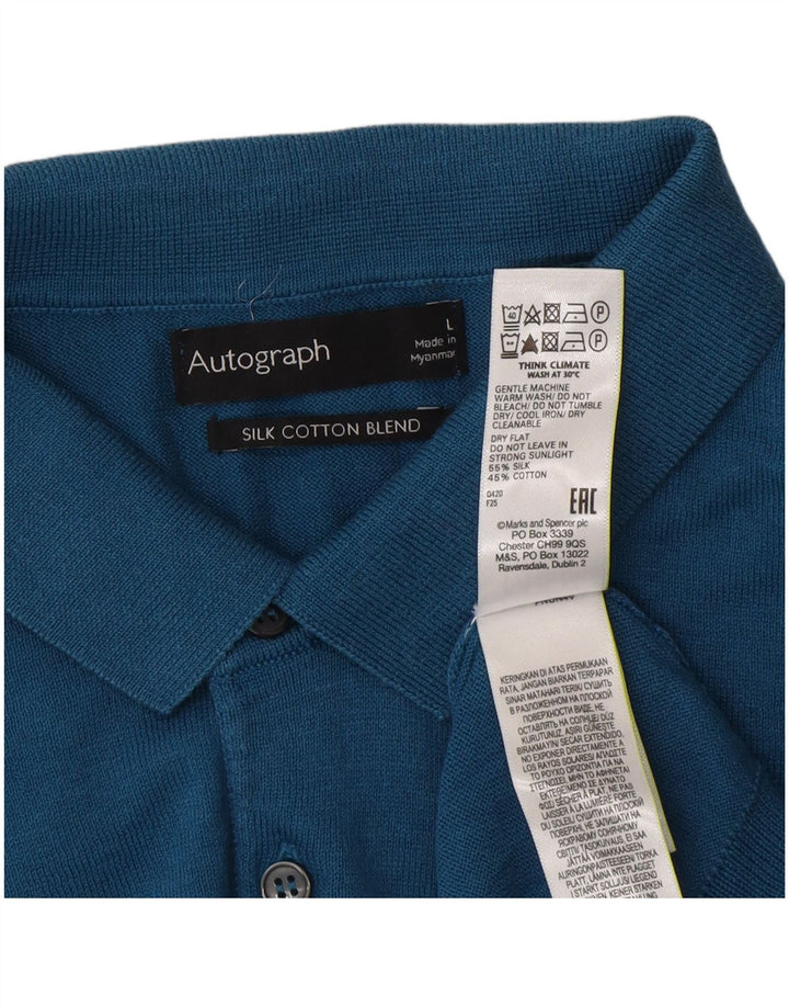 Marks & Spencer muški pulover s polo izrezom s autogramom, veliki plavi