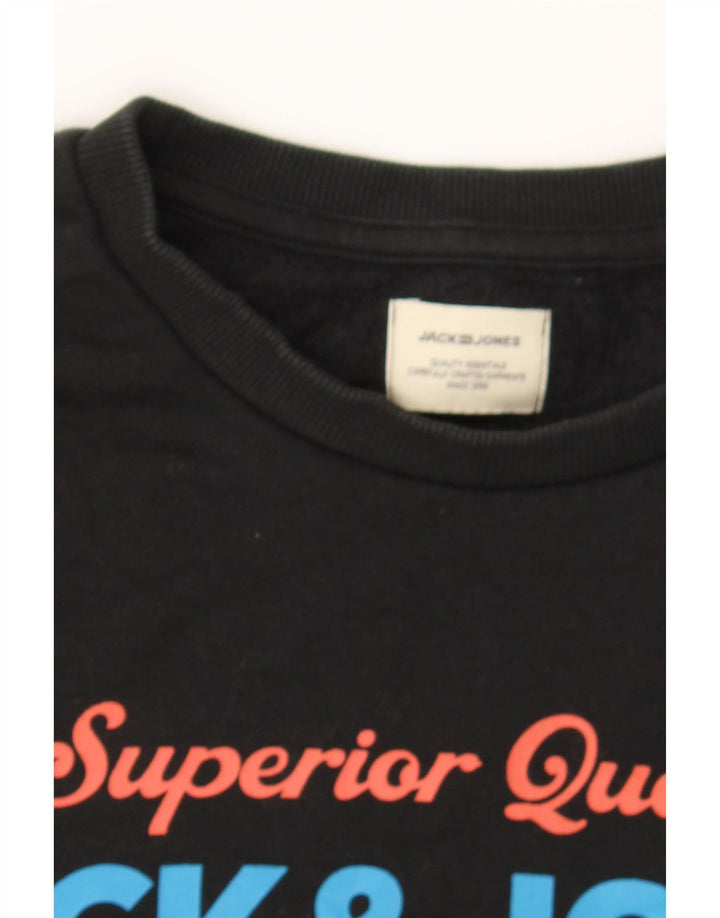 JACK & JONES Mens Graphic Sweatshirt Jumper Medium Black Cotton Vintage Jack & Jones and Second-Hand Jack & Jones from Messina Hembry 