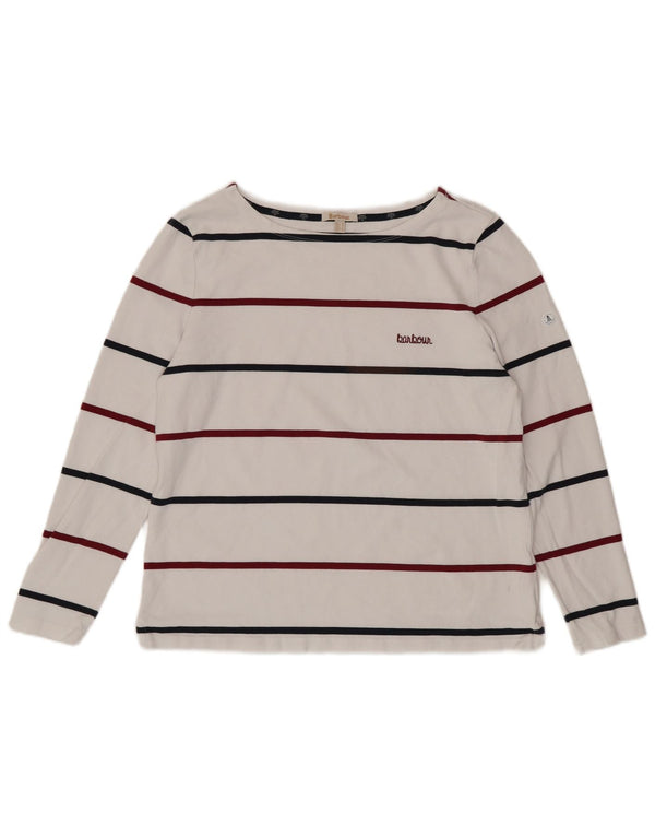 BARBOUR Ženska majica dugih rukava UK 16 Veliki pamuk na bijele pruge