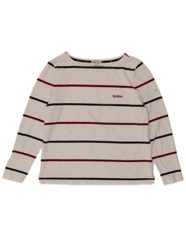 BARBOUR Ženska majica dugih rukava UK 16 Veliki pamuk na bijele pruge