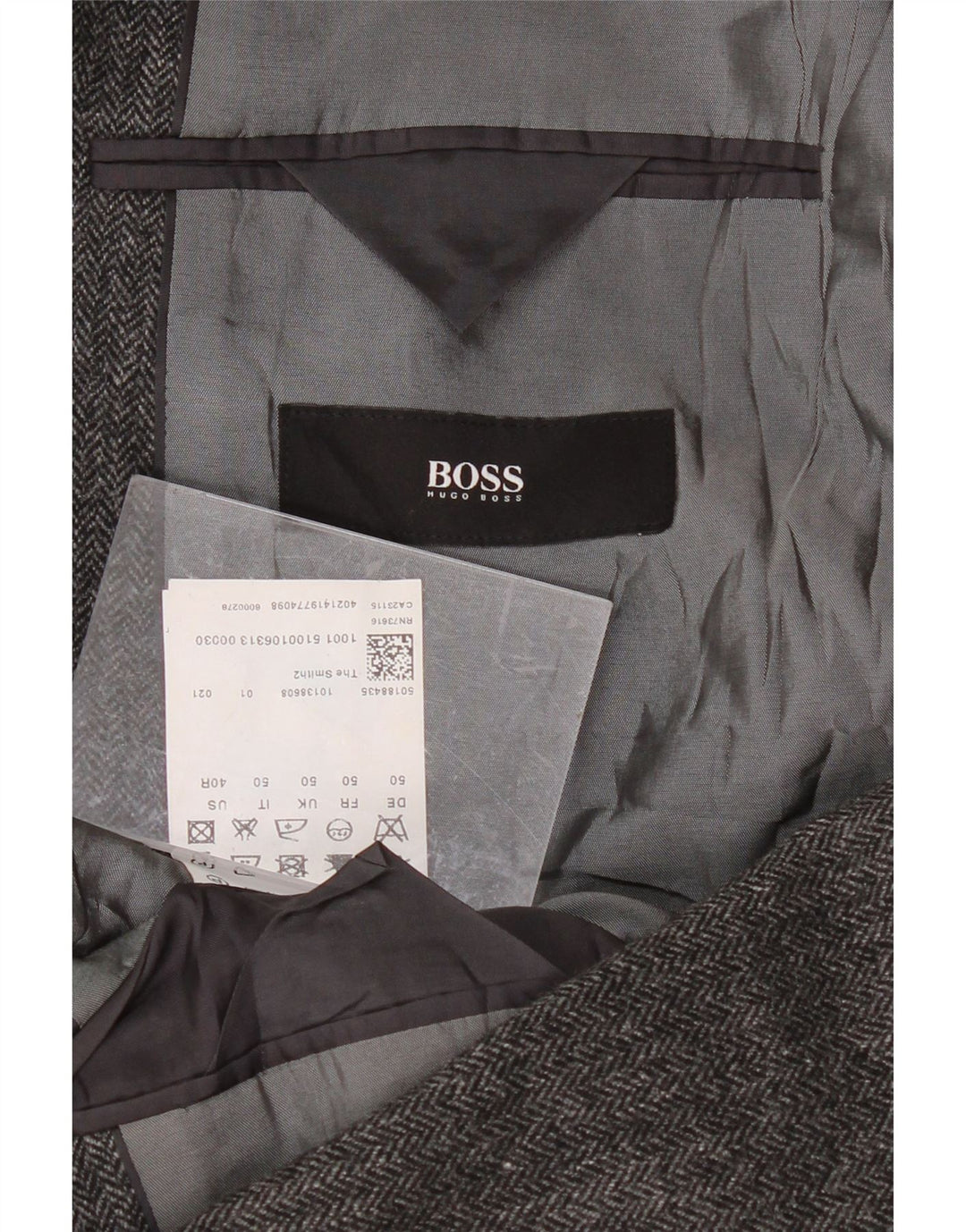 HUGO BOSS Mens 2 Button Blazer Jacket IT 50 Large Grey Herringbone Viscose