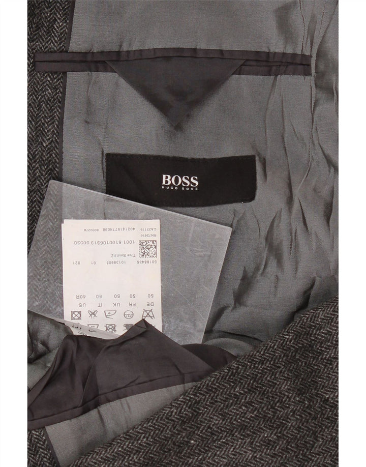 HUGO BOSS Mens 2 Button Blazer Jacket IT 50 Large Grey Herringbone Viscose