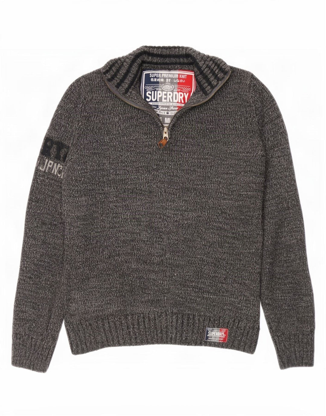 Superdry muški džemper s izrezom i srednje sivim akrilnim šarama