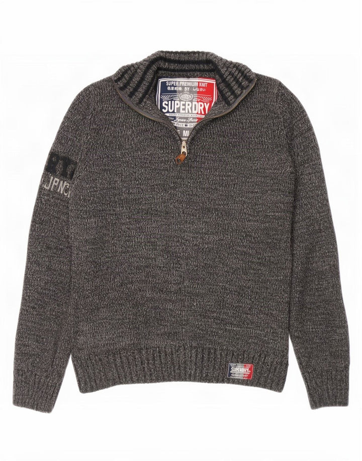 Superdry muški džemper s izrezom i srednje sivim akrilnim šarama