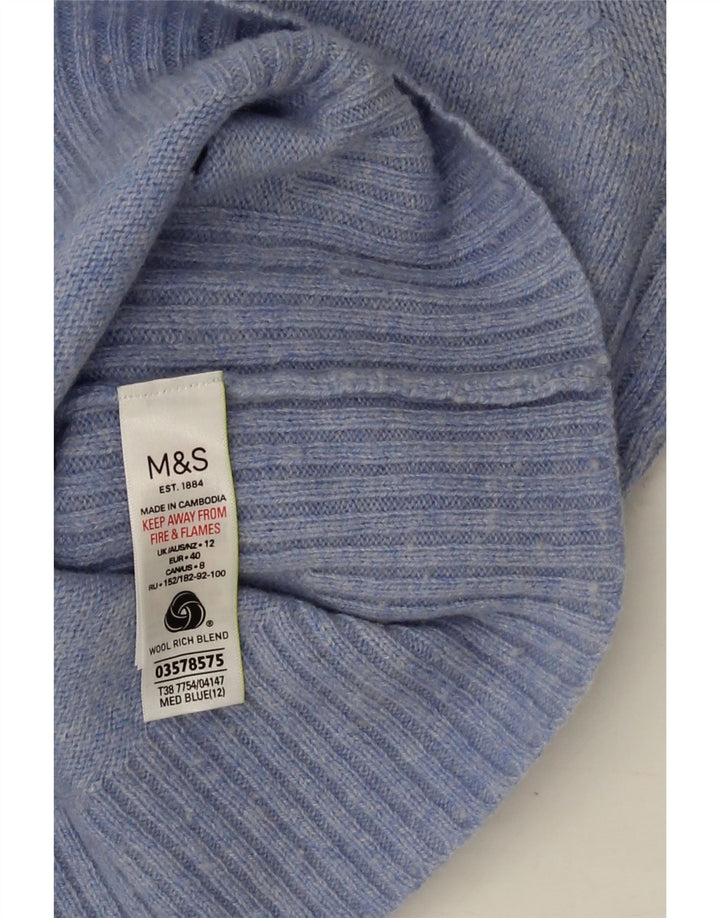 Marks & Spencer ženski džemper s V-izrezom UK 12 srednje plava janjeća vuna