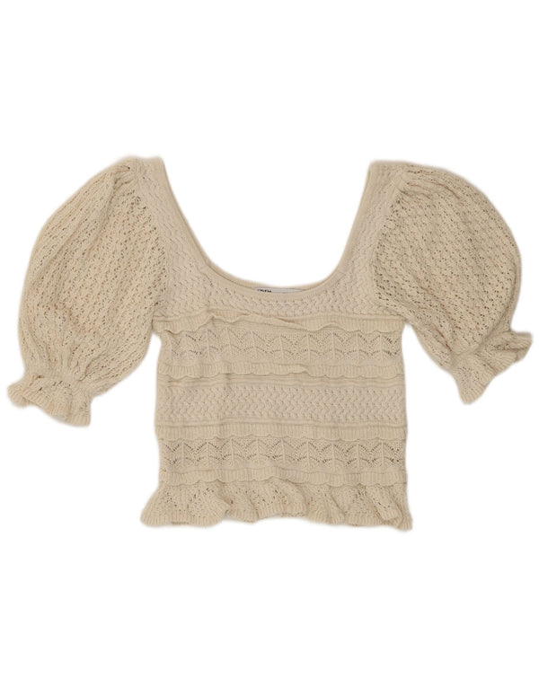 Zara ženska vrhunska krojena heklana bluza UK 10 Small Beige