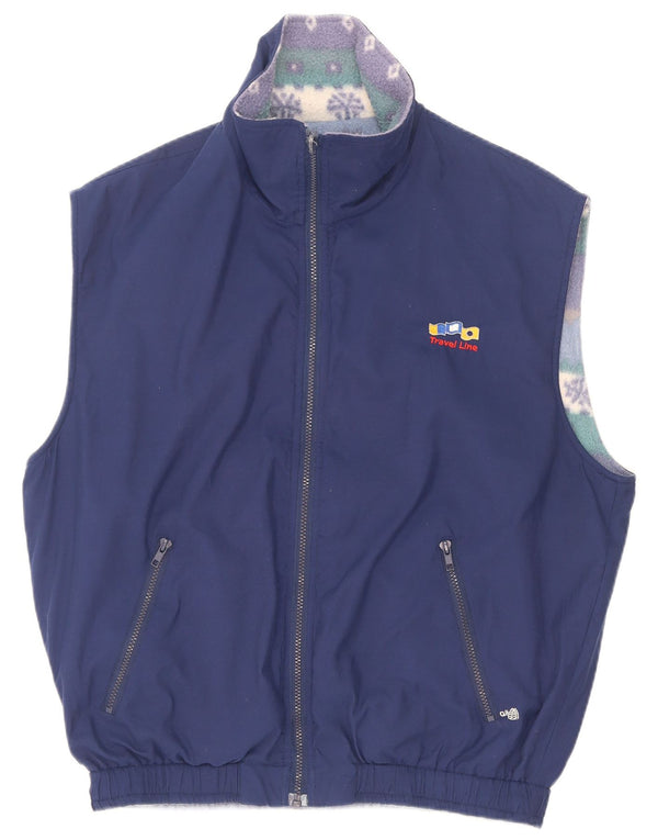 Vintage Mens Reversible Fleece Gilet UK 42 XL Blue