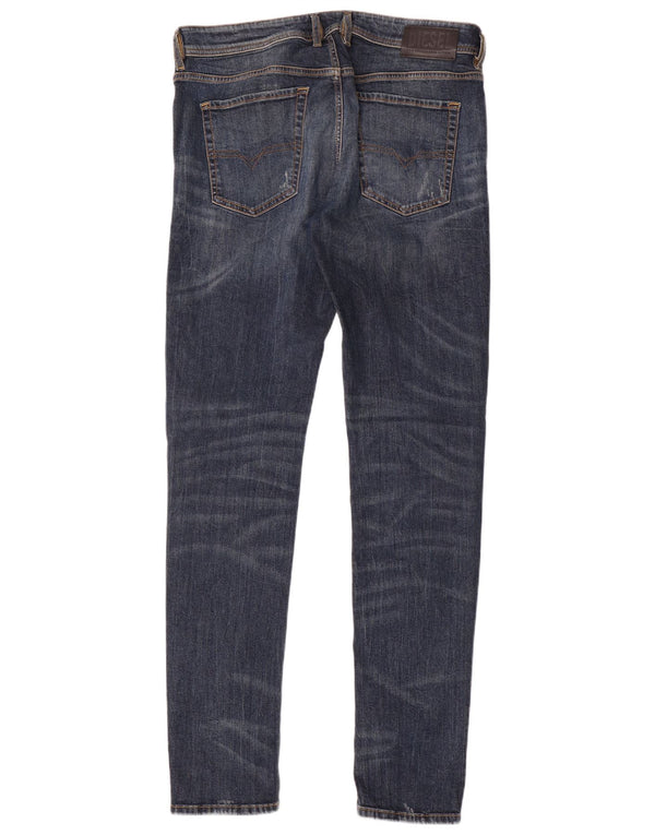 DIESEL Muške uske traperice s oskudima W34 L35 Plavi pamuk