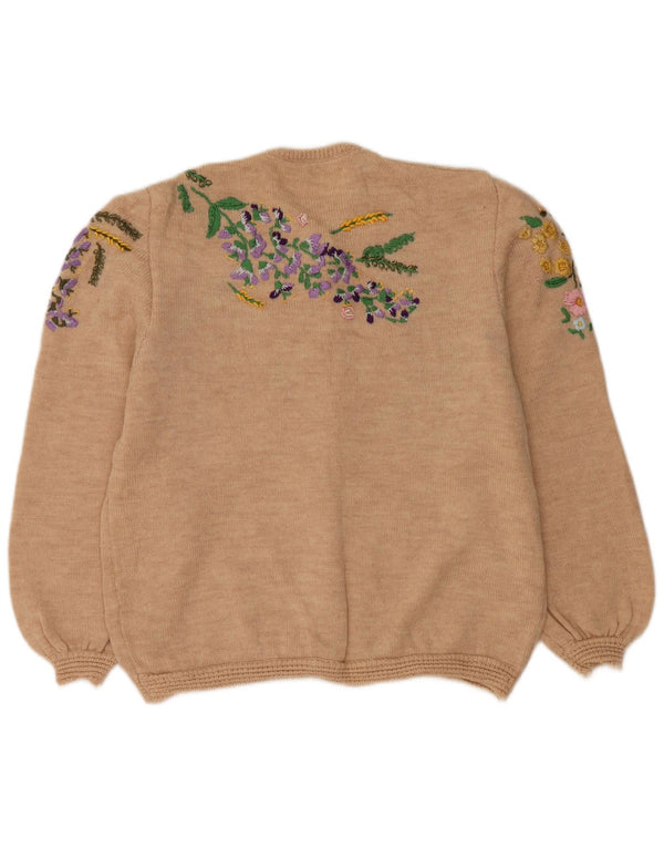 VINTAGE ženski kardigan džemper UK 14 Veliki bež cvjetni