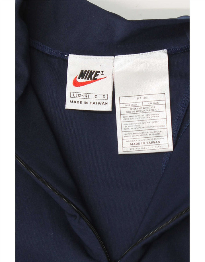 Nike Girls Zip Neck Pullover Top Trenirka 12-13 Years Large Navy Blue