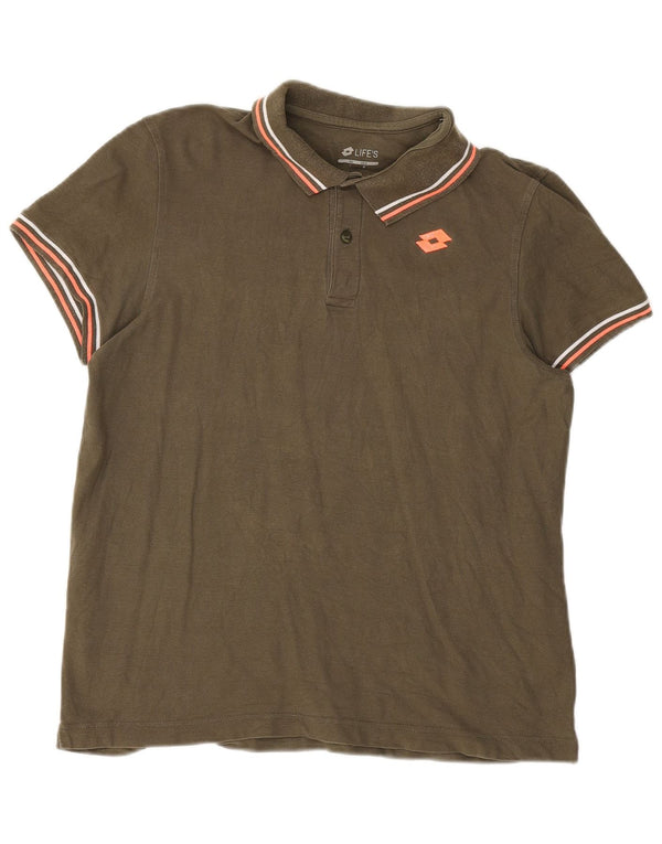 Lotto Mens Life's Polo Shirt Medium Khaki Striped Cotton
