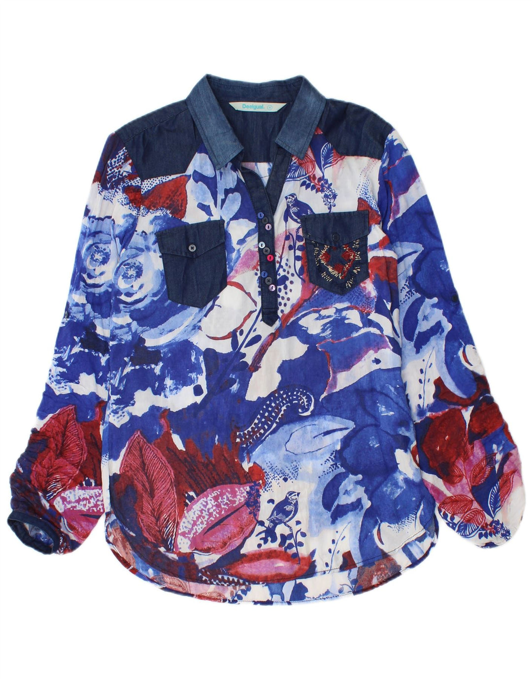 Desigual ženski pulover košulja bluza UK 10 mala plava cvjetna