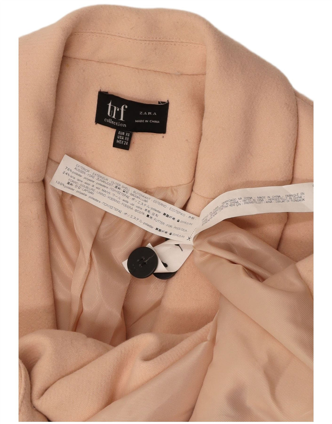 ZARA Womens Double Breasted Coat UK 6 XS Pink Polyester