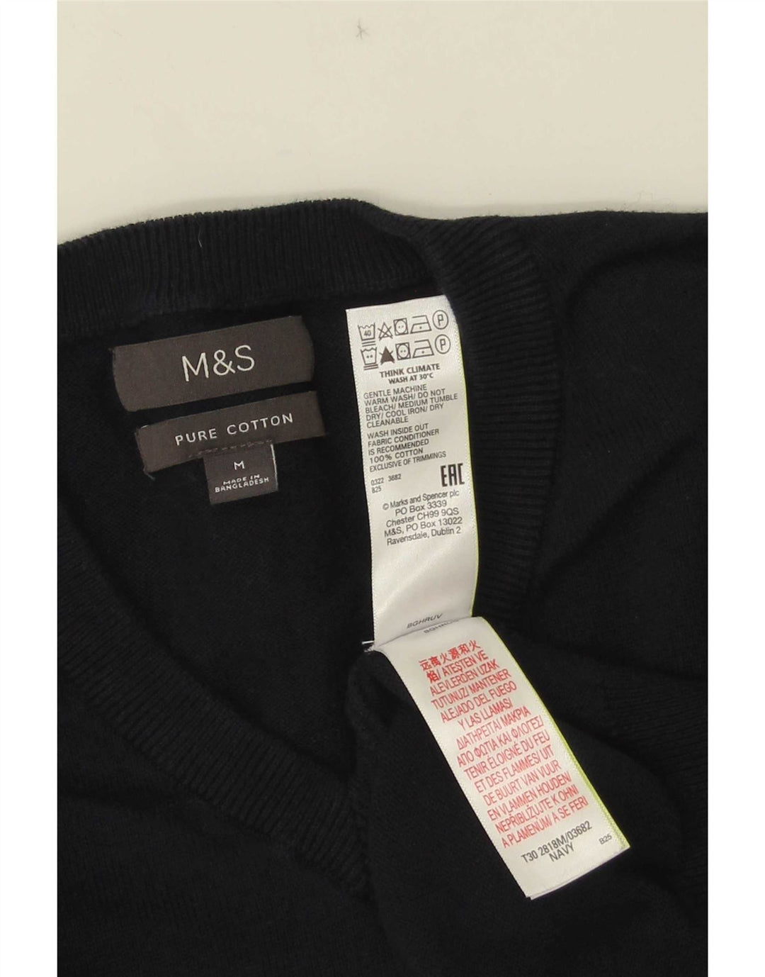 Marks & Spencer muški džemper s V-izrezom Srednji tamnoplavi pamuk