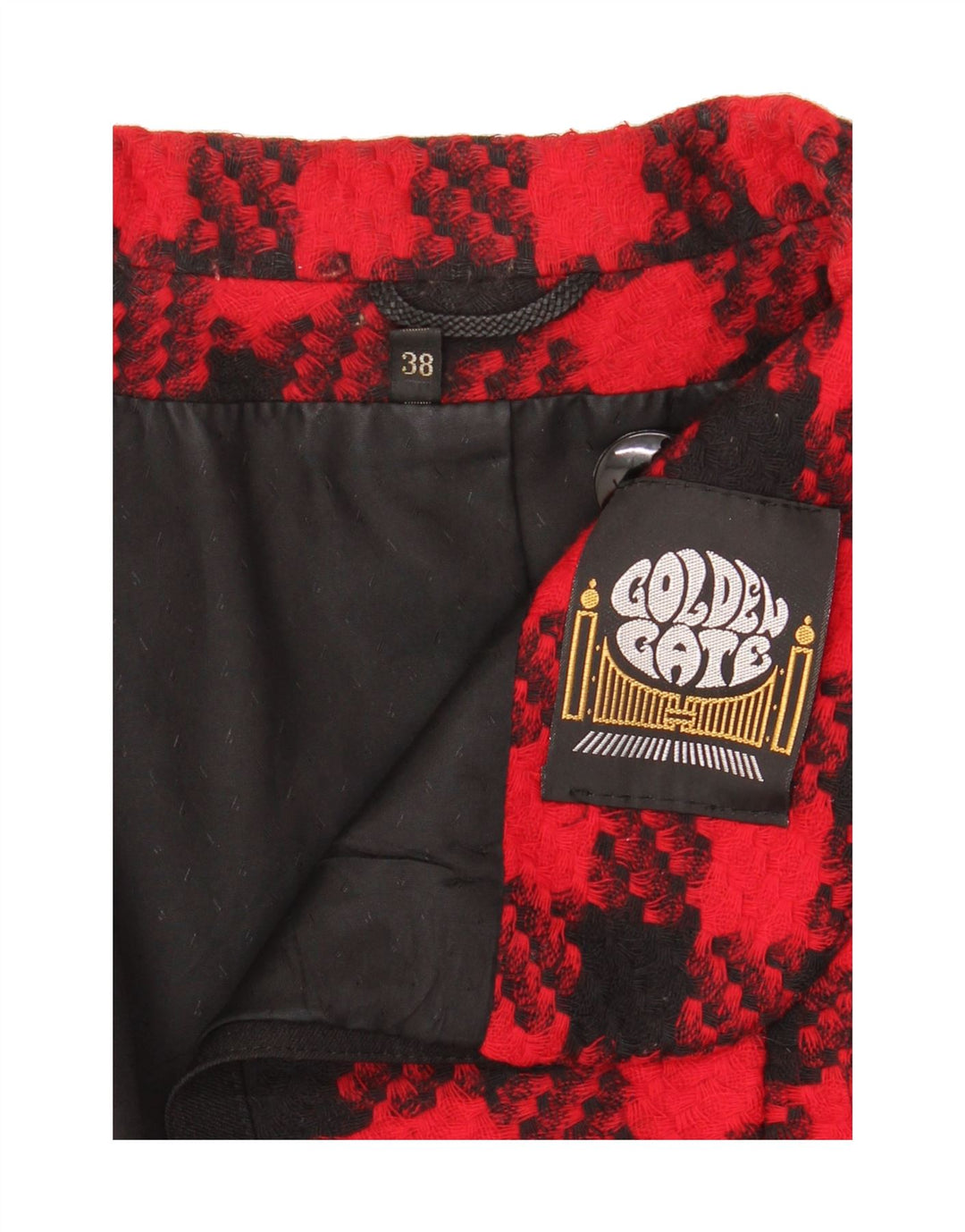 GOLDEN GATE Womens 3/4 Sleeve Blazer Jacket EU 38 Medium Red Houndstooth Vintage Golden Gate and Second-Hand Golden Gate from Messina Hembry 