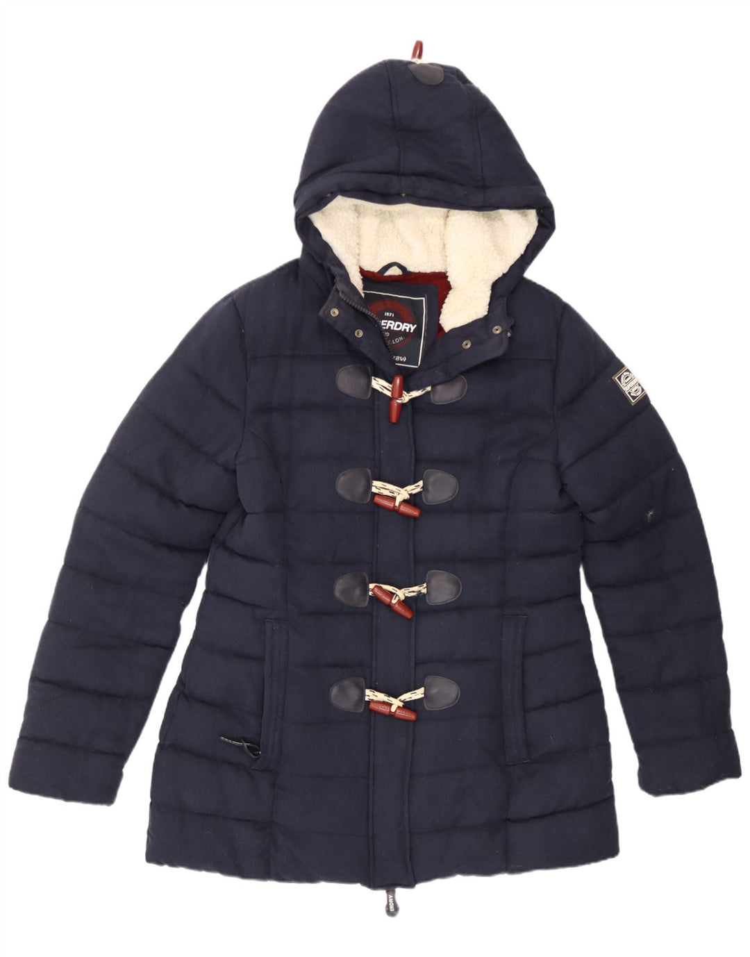 Superdry ženska podstavljena jakna s kapuljačom UK 14 velika tamnoplava poliester