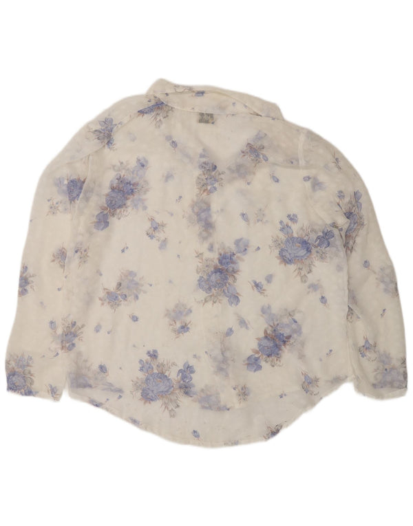 Vintage ženska prozirna košulja bluza UK 14 velika bijela cvjetna